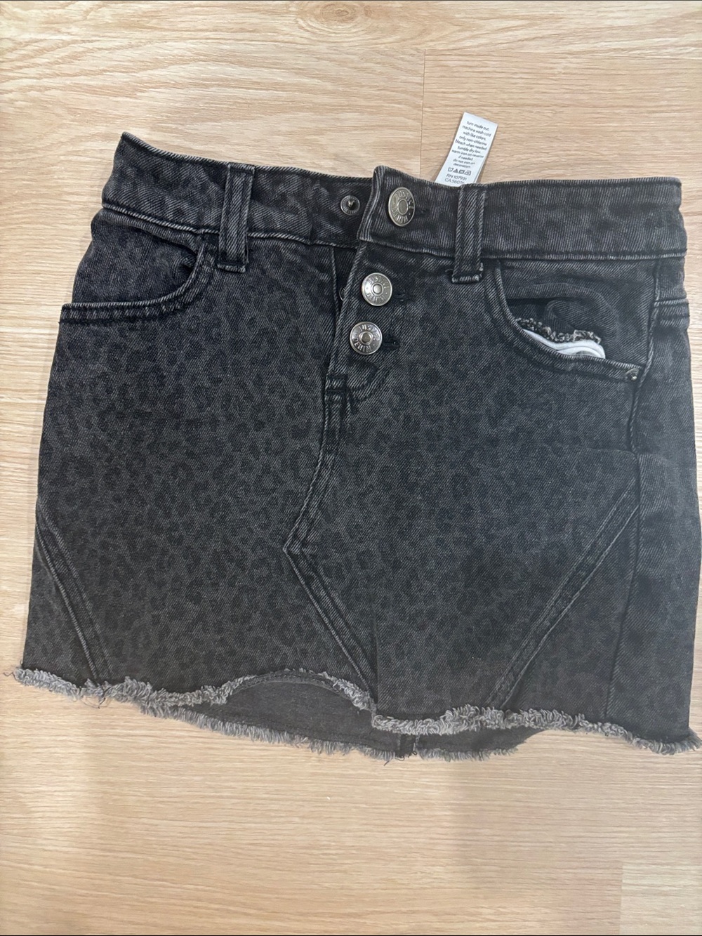 Justice Black Leopard-Print Denim Mini Skirt